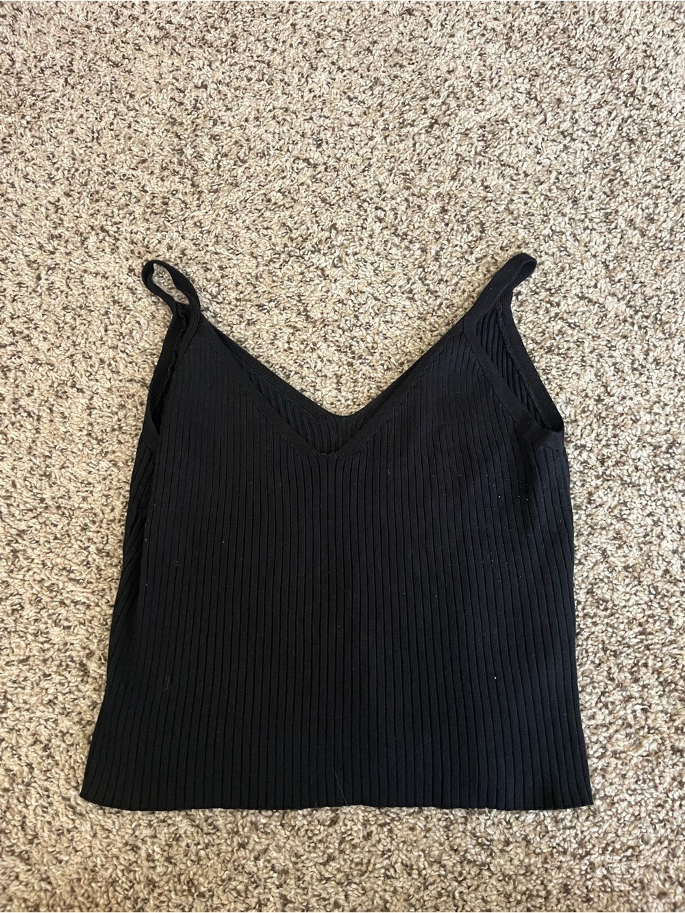 Black Ribbed V-Neck Spaghetti-Strap Camisole